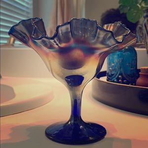 Antique Carnival Glass Black Amethyst Dish